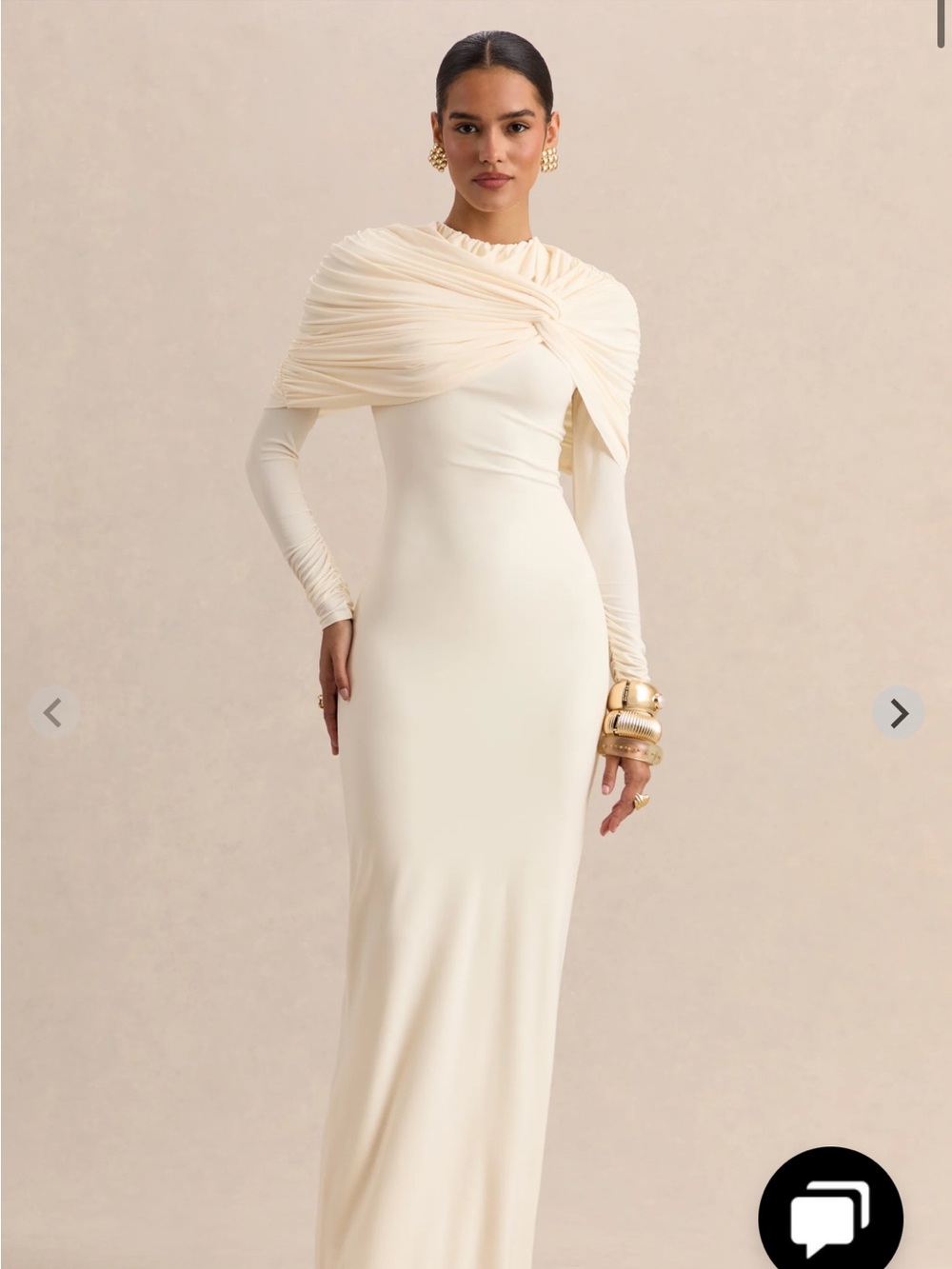 Club L London Cream Draped Long Sleeve Gown
